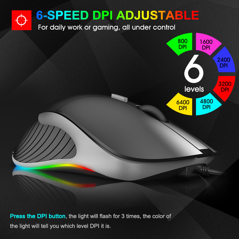 ⚡ 6400 DPI RGB Gaming Mouse – Ergonomic USB Wired for FPS & MOBA Games