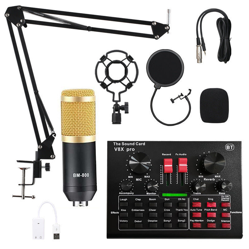 BM-800 Condenser Microphone Kit – Professional Recording Mic with V8XPro Sound Card, Shock Mount, Boom Arm & USB Sound Card