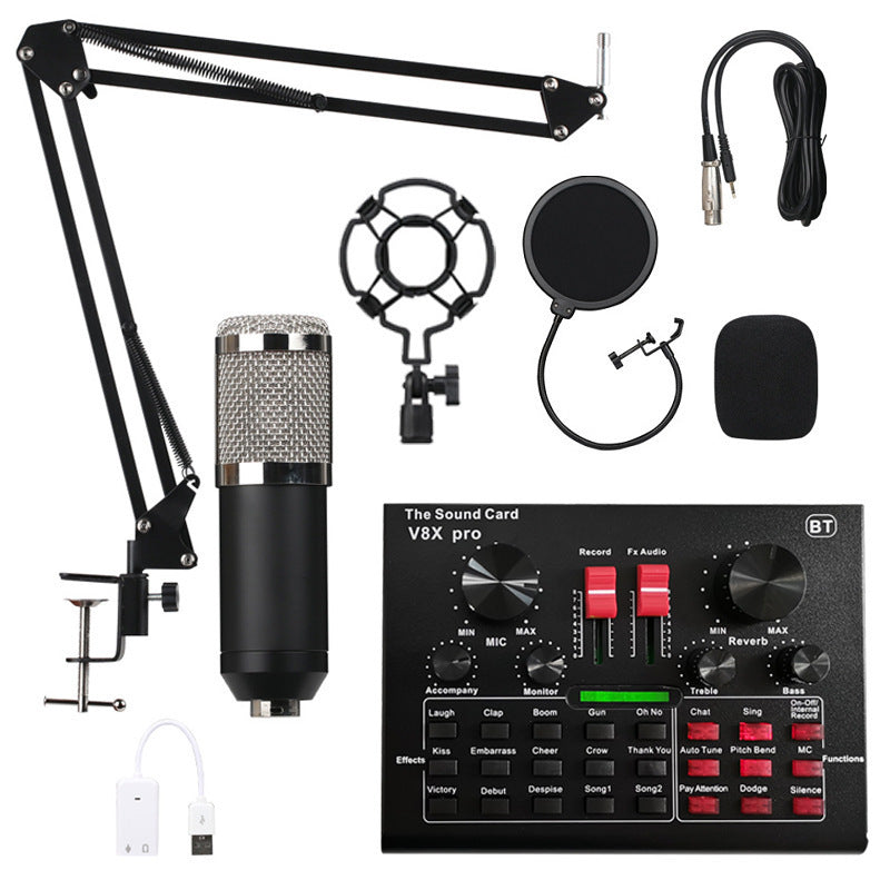 BM-800 Condenser Microphone Kit – Professional Recording Mic with V8XPro Sound Card, Shock Mount, Boom Arm & USB Sound Card