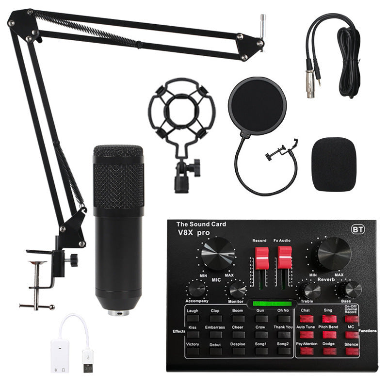 BM-800 Condenser Microphone Kit – Professional Recording Mic with V8XPro Sound Card, Shock Mount, Boom Arm & USB Sound Card