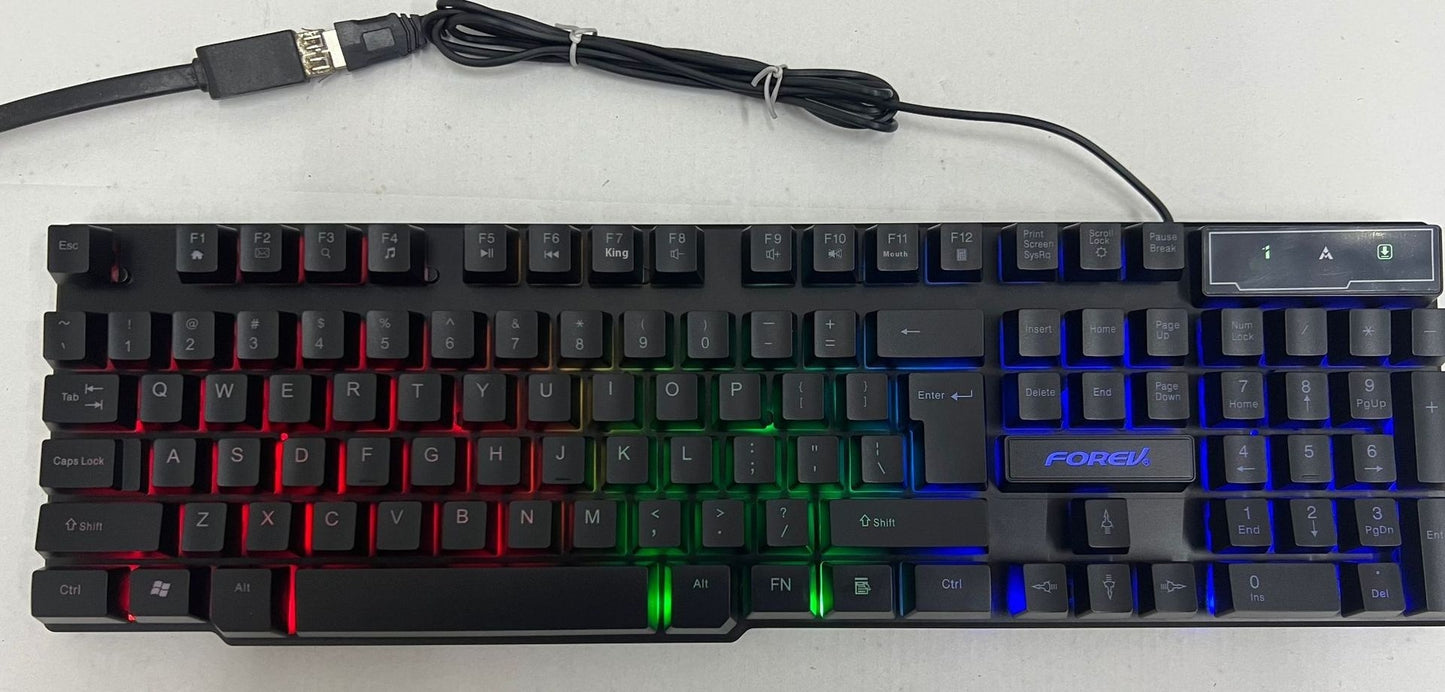 FV-Q1 Full-Size USB Keyboard and Mouse Combo – Luminous Characters, Six-Color Backlight or All-Black LED, Universal Compatibility