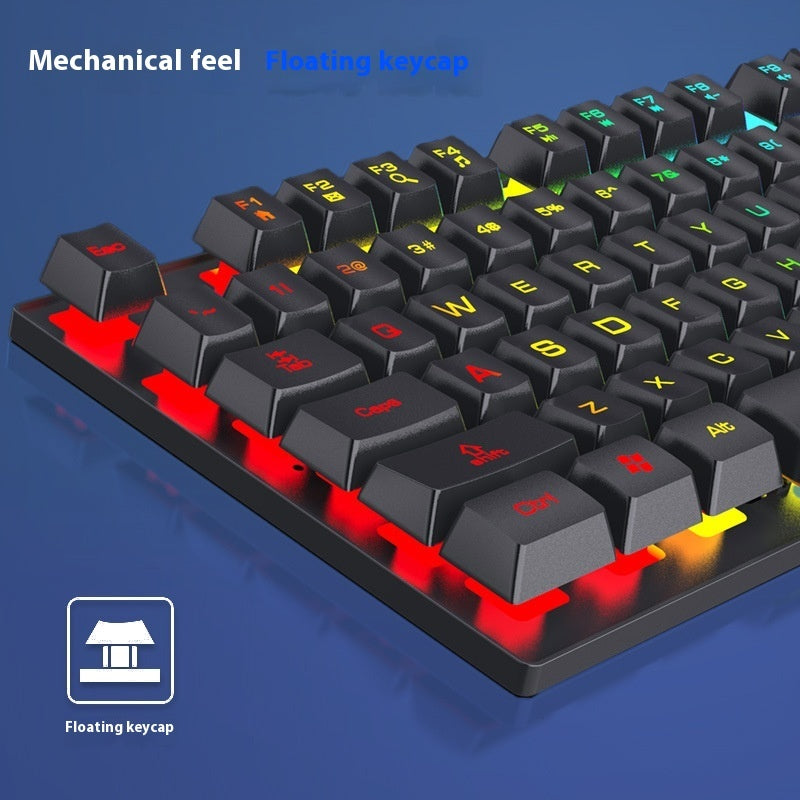 FV-Q1 Full-Size USB Keyboard and Mouse Combo – Luminous Characters, Six-Color Backlight or All-Black LED, Universal Compatibility
