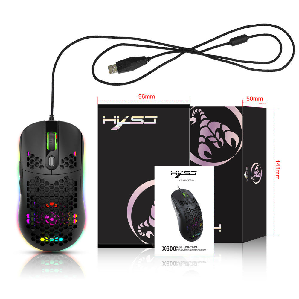 💨 Ultra-Light Honeycomb RGB Gaming Mouse with Ventilated Shell