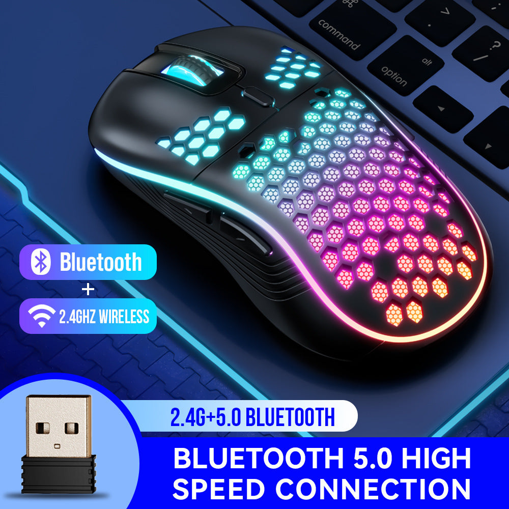 SA-1 RGB Wireless Gaming Mouse – Dual Mode Bluetooth & 2.4GHz, Lightweight Honeycomb Shell, Rechargeable