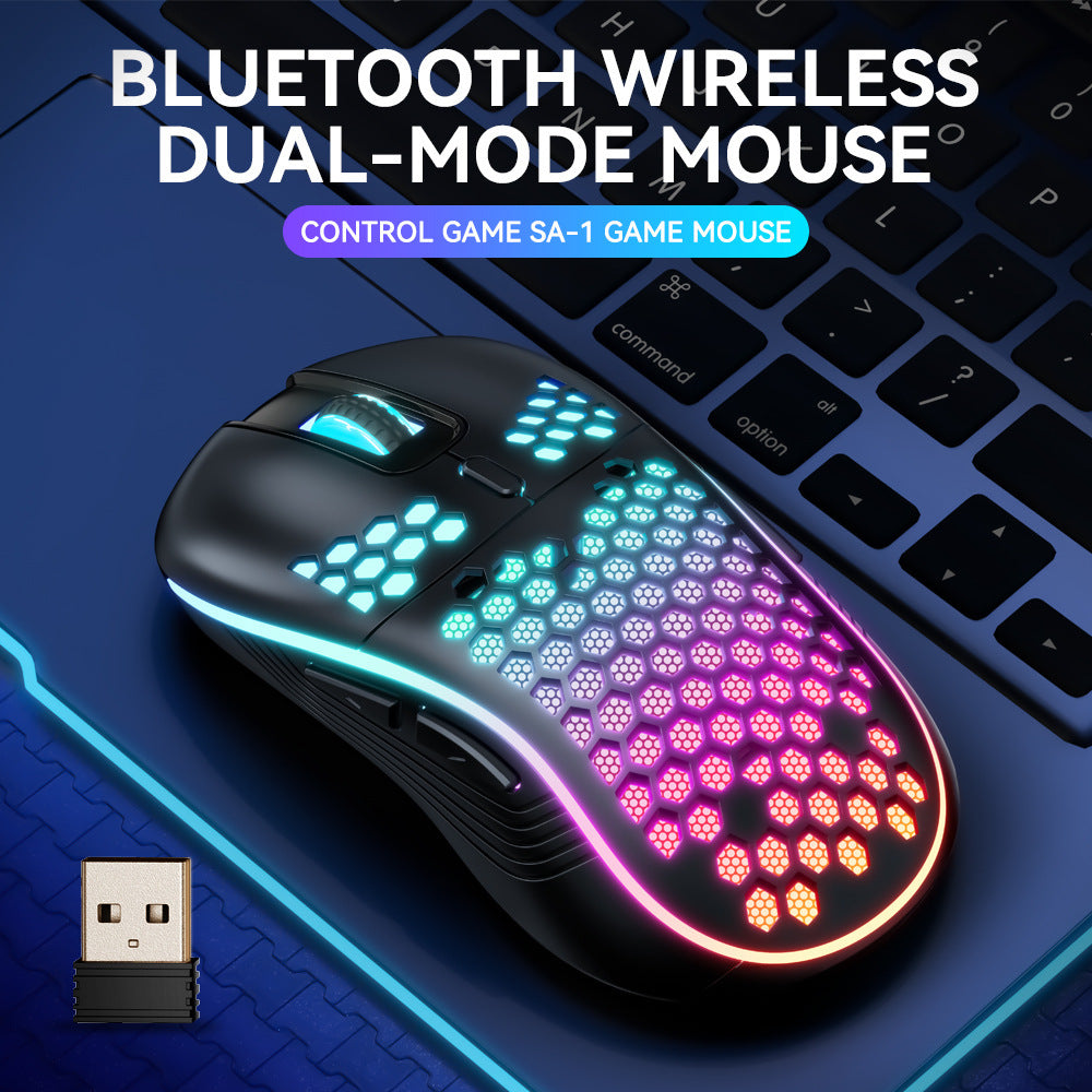 SA-1 RGB Wireless Gaming Mouse – Dual Mode Bluetooth & 2.4GHz, Lightweight Honeycomb Shell, Rechargeable