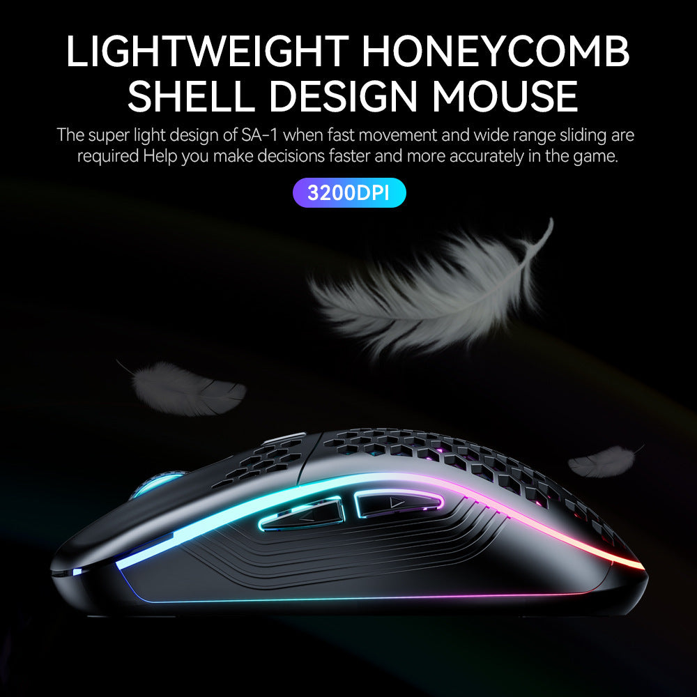 SA-1 RGB Wireless Gaming Mouse – Dual Mode Bluetooth & 2.4GHz, Lightweight Honeycomb Shell, Rechargeable